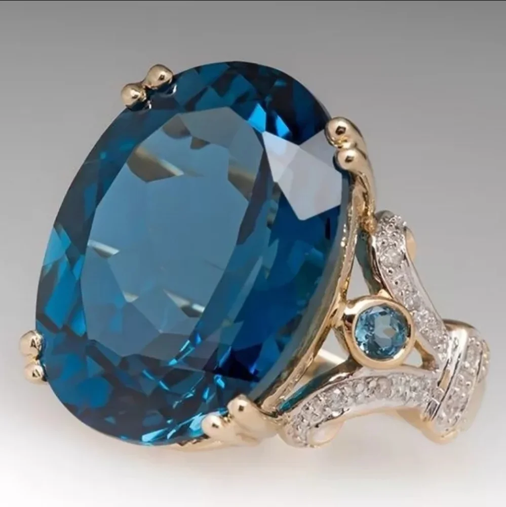 London Blue Crystal Goldtone Ring